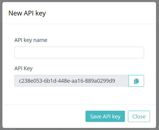New API key dialog
